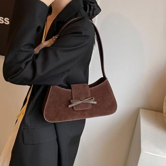 Patent Leather Hobo Bag with Bow, Shoulder Purse for Women - Picture 4 of 7